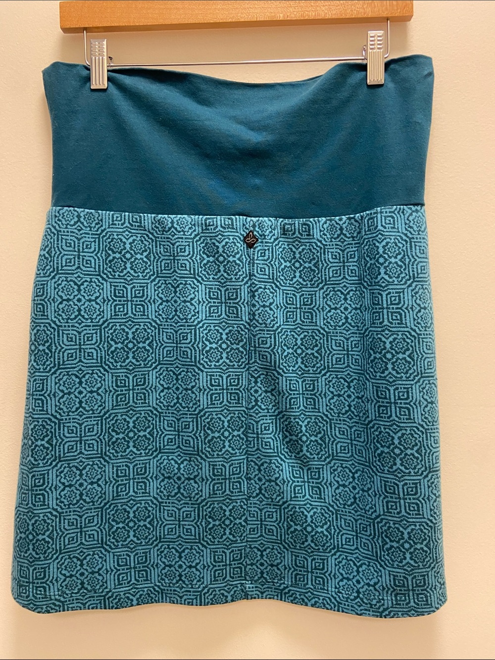 Prana Roma Teal/Green Patterned A-Line organic cotton Knit Skirt 3809